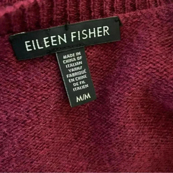 Eileen Fisher M Yak+ Merino wool maroon + black color block scoop neck sweater - Picture 8 of 8